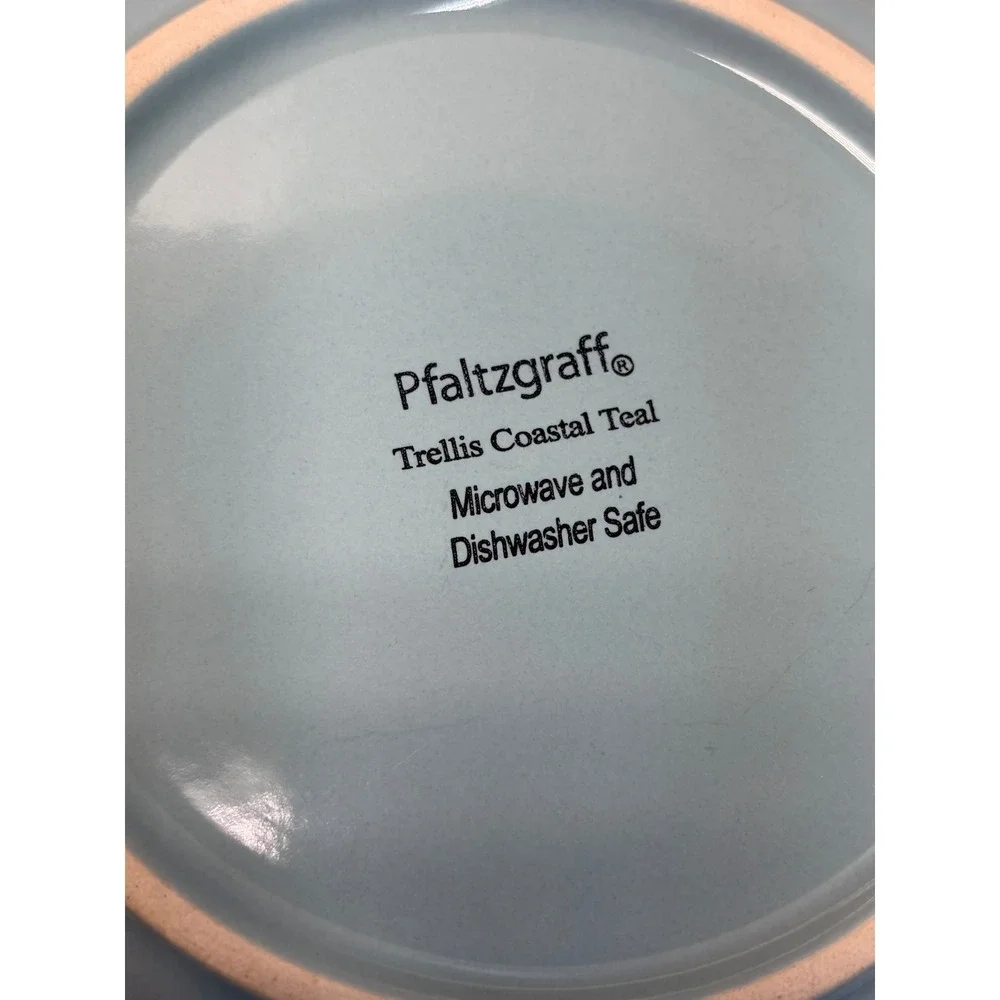 Pfaltzgraff Trellis Coastal Teal Salad Plates Set of 4 Starfish Shells 8.25in